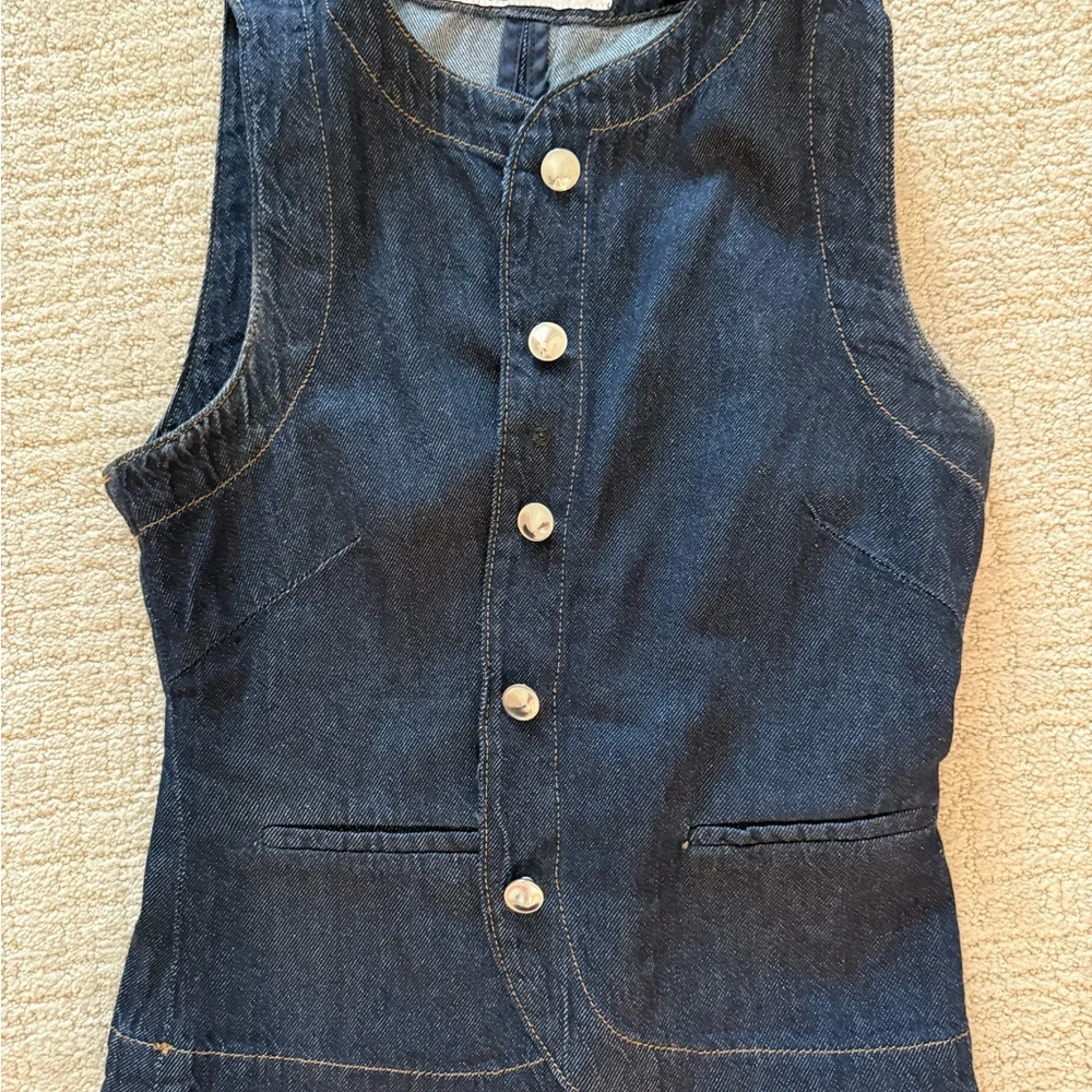 Zara Sleeveless Dark Denim Button-Front Vest - Picture 1 of 2